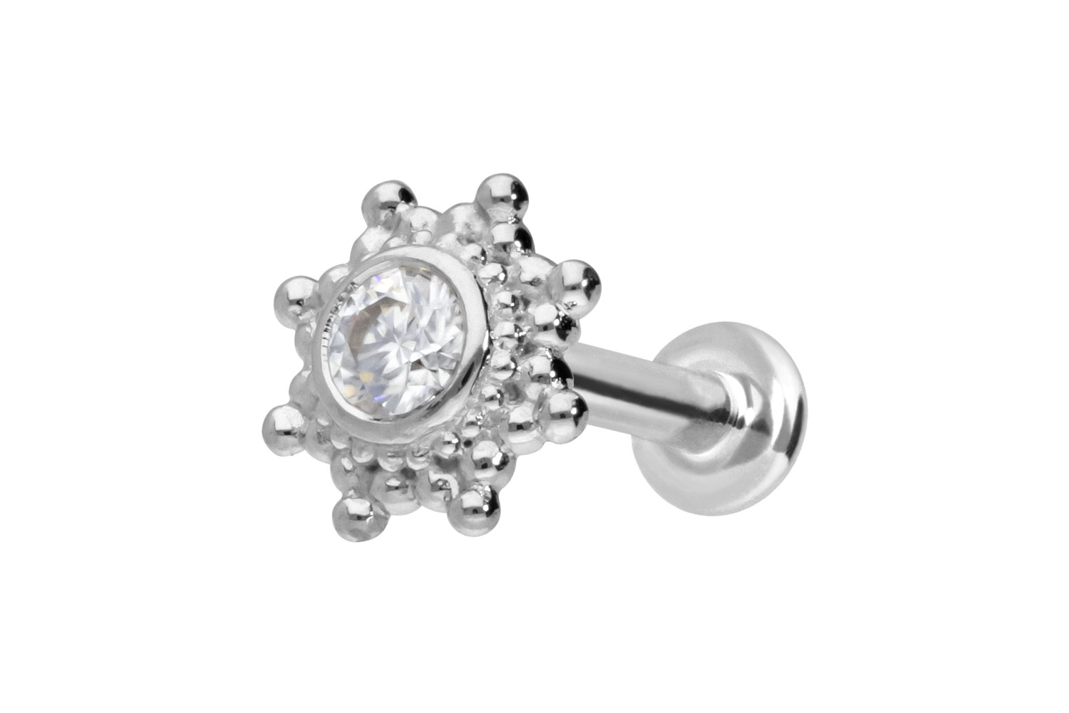 14 Karat Gold Labret Piercing mit Push Fit MOISSANIT-SONNE
